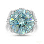 15.40 ct DEW Round Blue Moissanite Ring Festival Gift for Wife or Mom 18K Gold Plated V 18K Gold Plated