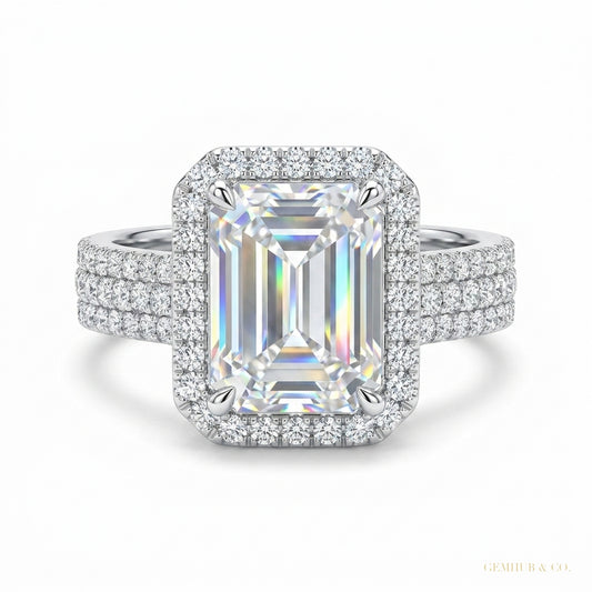 16.90 ct DEW Emerald Cut Moissanite Solitaire Ring Anniversary Gift Her 18K Gold Plated – white background main image