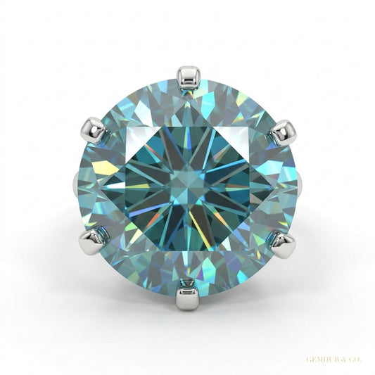 17.20 ct DEW Blue Treated Moissanite Solitaire Ring Gift for Anniversary 18K Gold Plate 18K Gold Plated – white background main image