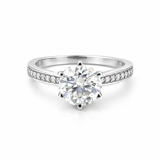 3.20 ct DEW Certified Round Cut White Moissanite Solitaire Ring 18K Gold Plated