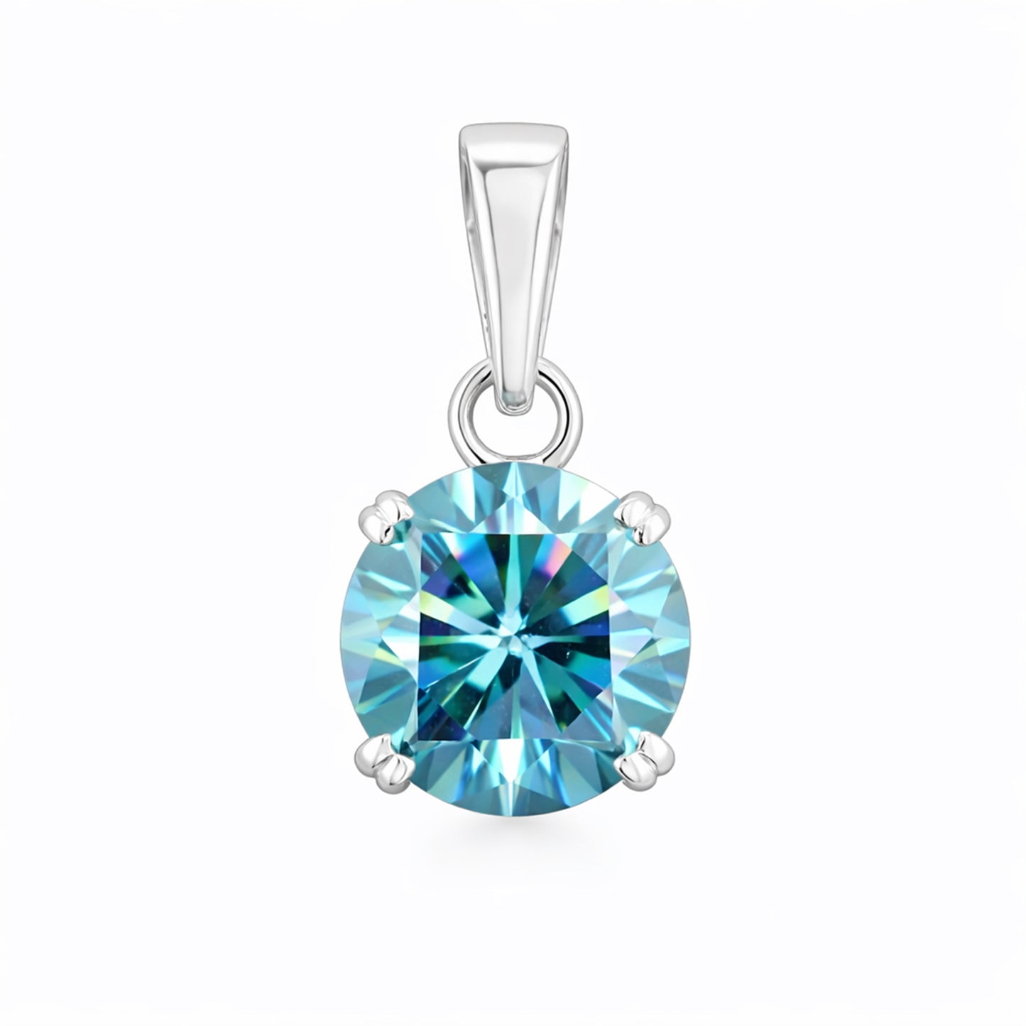 4.35 ct DEW Round Blue Moissanite Certified Pendant in Gold Vermeil Holiday Special