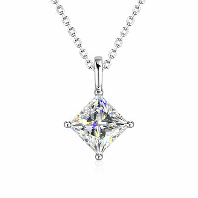 3.50 ct DEW Princess Cut White Moissanite Pendant – Birthday Gift – 18K Gold Vermeil