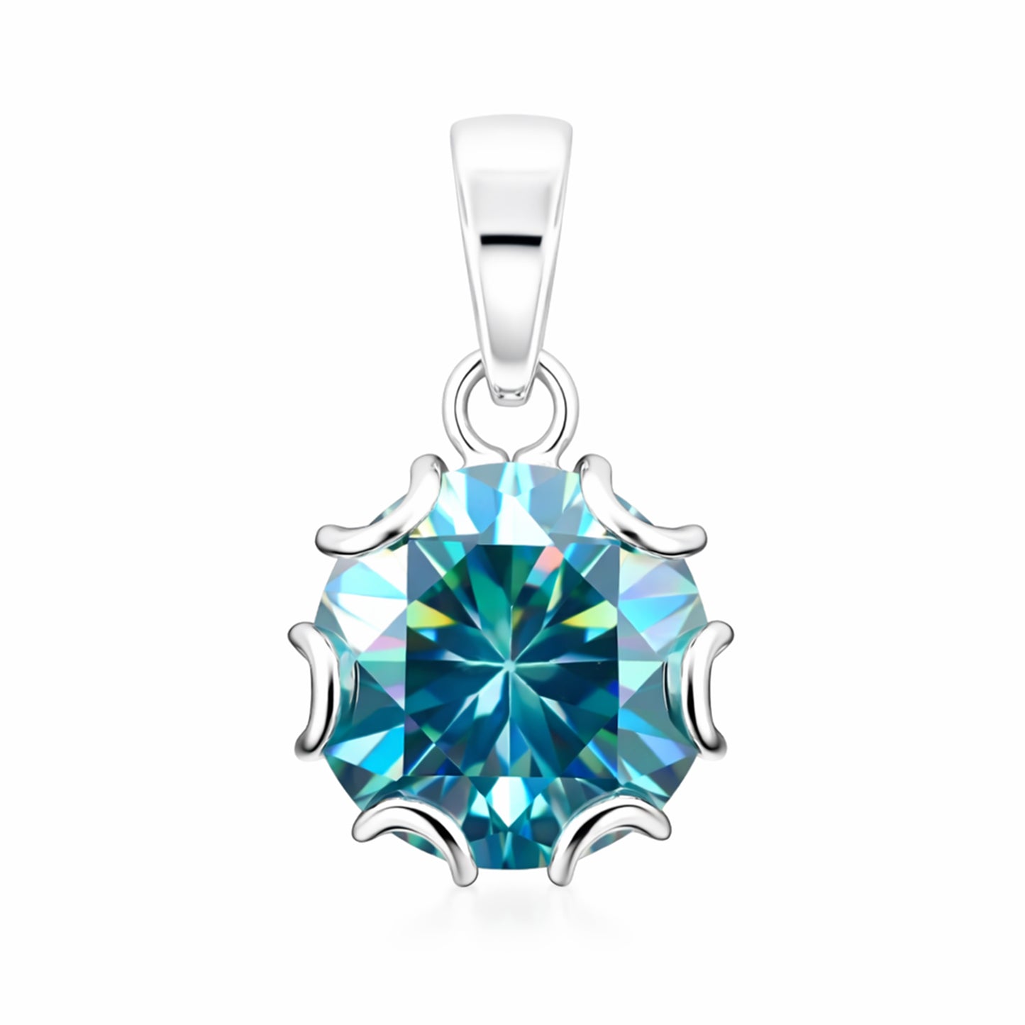 16.30 Ct Round Blue Moissanite Pendant in Gold Vermeil for Black Friday Gift