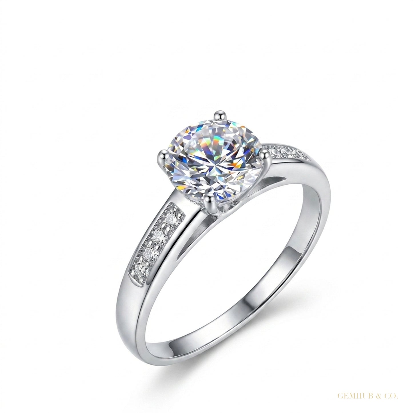 2.25 ct DEW White Moissanite Certified Ring – Engagement Gift for Her 18K Gold Plated V 18K Gold Plated – white background main image