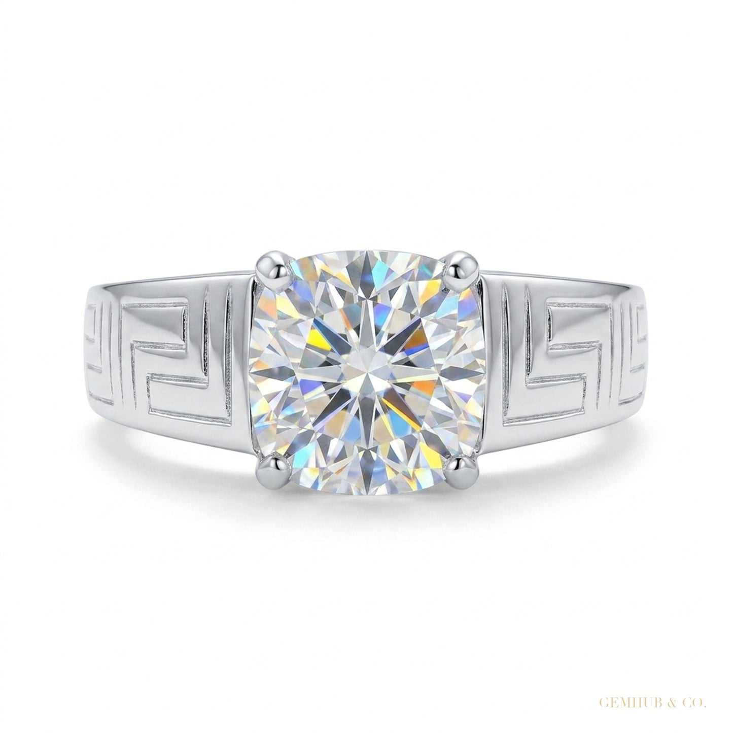 2.30 ct DEW Certified Cushion Cut White Solitaire Moissanite Ring 18K Gold Plated Verme 18K Gold Plated – white background main image