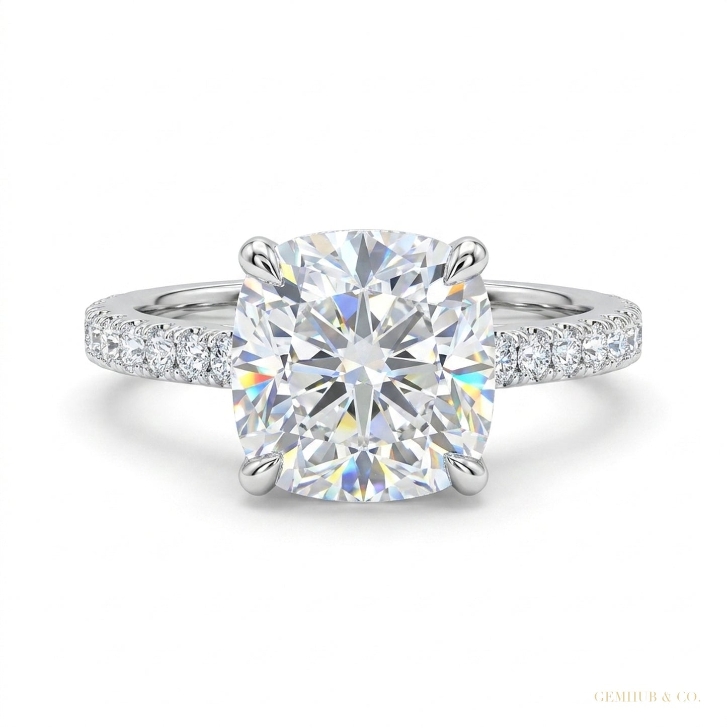 2.50 ct DEW Certified Cushion Cut White Moissanite Ring For Women 18K Gold Plated Verme 18K Gold Plated – white background main image