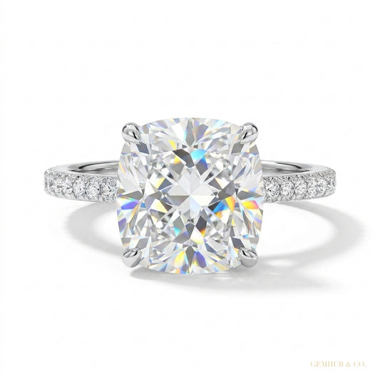 2.50 ct DEW Certified Cushion Cut White Moissanite Solitaire Ring 18K Gold Plated Verme 18K Gold Plated – white background main image