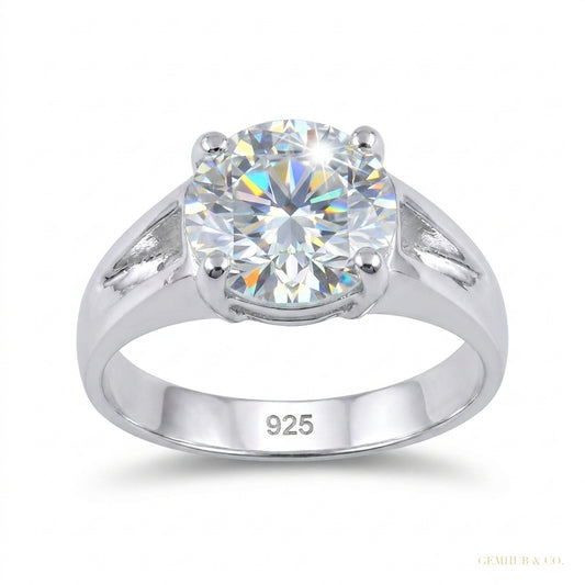 2.50 ct DEW White Round Cut Certified Moissanite Solitaire Rings 18K Gold Plated Vermei 18K Gold Plated – white background main image
