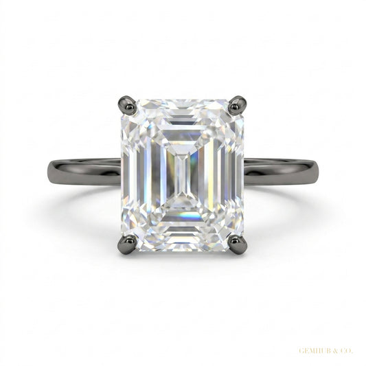 2.52 ct DEW Emerald Cut Certified F VS1 White Moissanite Ring For Lady 18K Gold Plated 18K Gold Plated – white background main image