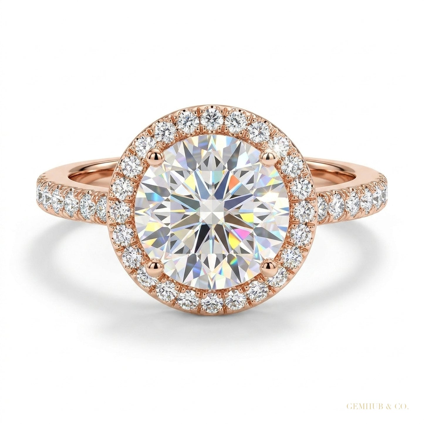 2.55 ct DEW Certified Round Cut F VS1 CVD White Moissanite Ring In 18K Gold Plated Verm 18K Gold Plated – white background main image