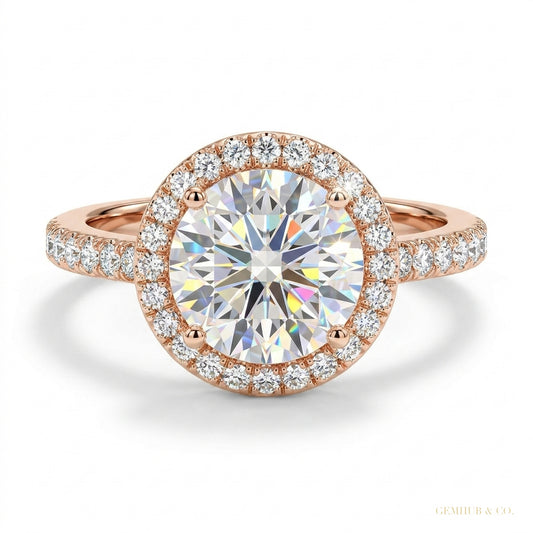 2.55 ct DEW Certified Round Cut F VS1 CVD White Moissanite Ring In 18K Gold Plated Verm 18K Gold Plated – white background main image