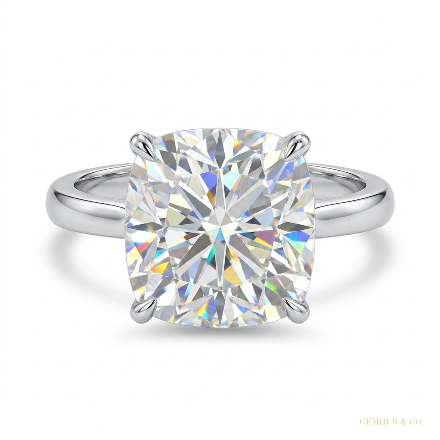 2.60 ct DEW Cushion Cut Off White Moissanite Solitaire Ring in – Rare 18K Gold Plated V 18K Gold Plated – white background main image