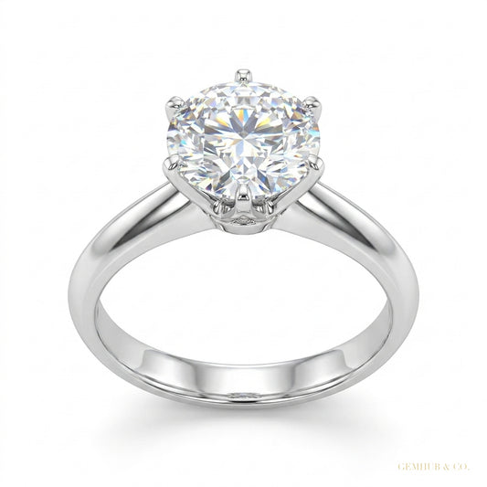 2.70 ct DEW Round Cut White Treated Moissanite Solitaire Ring in Cert 18K Gold Plated V 18K Gold Plated – white background main image
