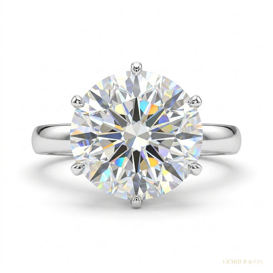 2.80 ct DEW Certified Round Cut White Moissanite Solitaire Ring 18K Gold Plated – white background main image