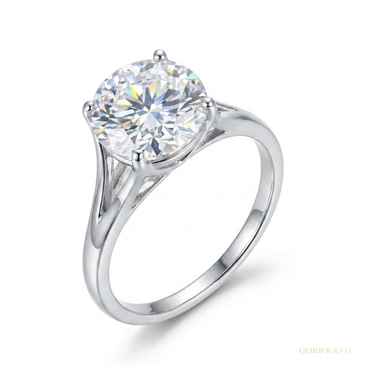 2.90 ct DEW Certified Emerald Cut Solitaire White Moissanite Ring For Women 18K Gold Plated – white background main image