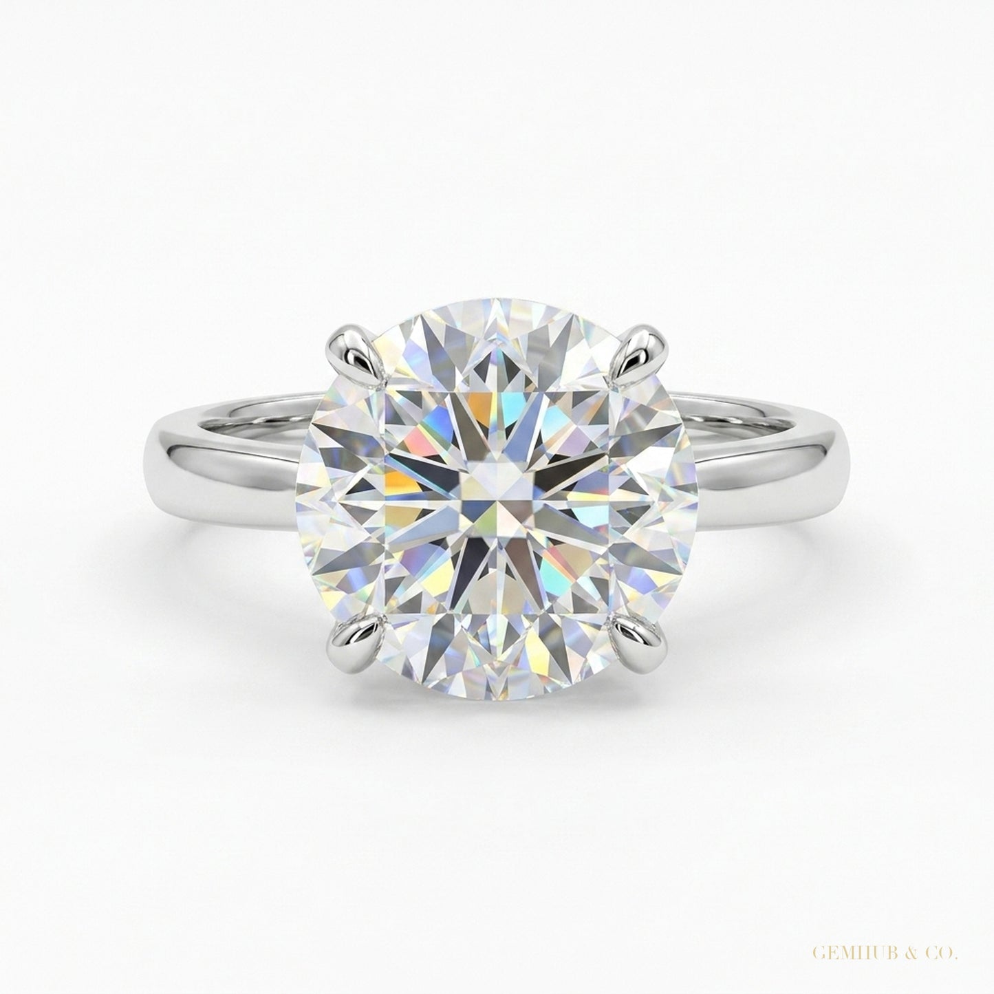 2.90 ct DEW Certified Round Cut Off White Moissanite Ring In 18K Gold Plated – white background main image