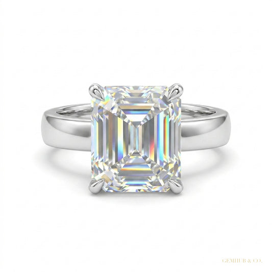 2.90 ct DEW Emerald Cut Certified White Moissanite Ring For Women 18K Gold Plated Verme 18K Gold Plated – white background main image