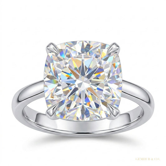 2 ct DEW Certified Cushion Cut Off White Moissanite Solitaire Ring 18K Gold Plated Verm 18K Gold Plated – white background main image