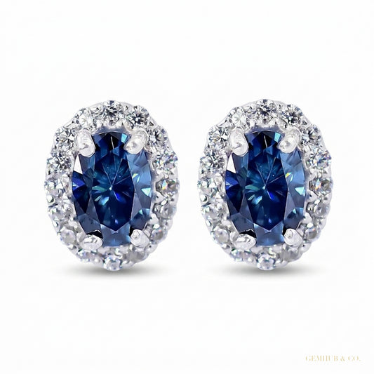 2.00 ct DEW Certified Blue Moissanite Stud Earrings in Gold Vermeil For Women – white background main image