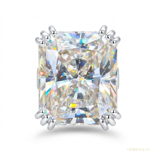 22.70 ct DEW Certified Radiant Cut White Moissanite Solitaire Ring 18K Gold Plated Verm 18K Gold Plated – white background main image