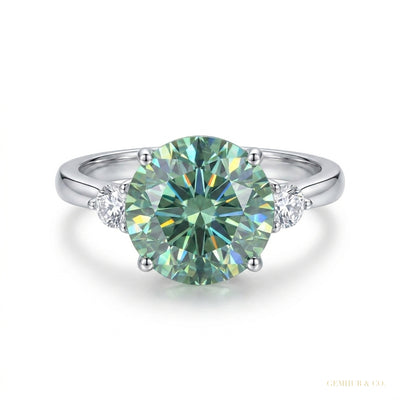 2.80 ct DEW Round Cut Certified Blue Moissanite Engagement Ring In Gold Vermeil