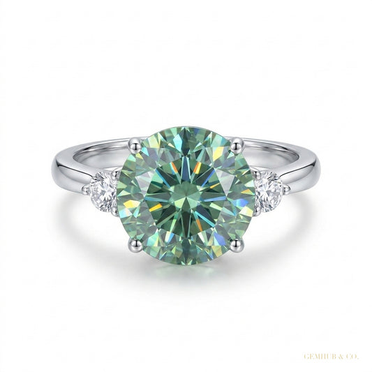 2.80 ct DEW Round Cut Certified Blue Moissanite Engagement Ring In Gold Vermeil – white background main image