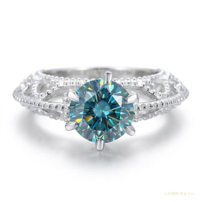2.90 ct DEW Certified Round Cut Blue Moissanite Solitaire Ring Gold Vermeil
