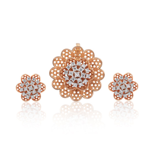 0.59 Ct. IGI Certified 18KT Rose Gold Natural Diamond Pendant And Earrings Set