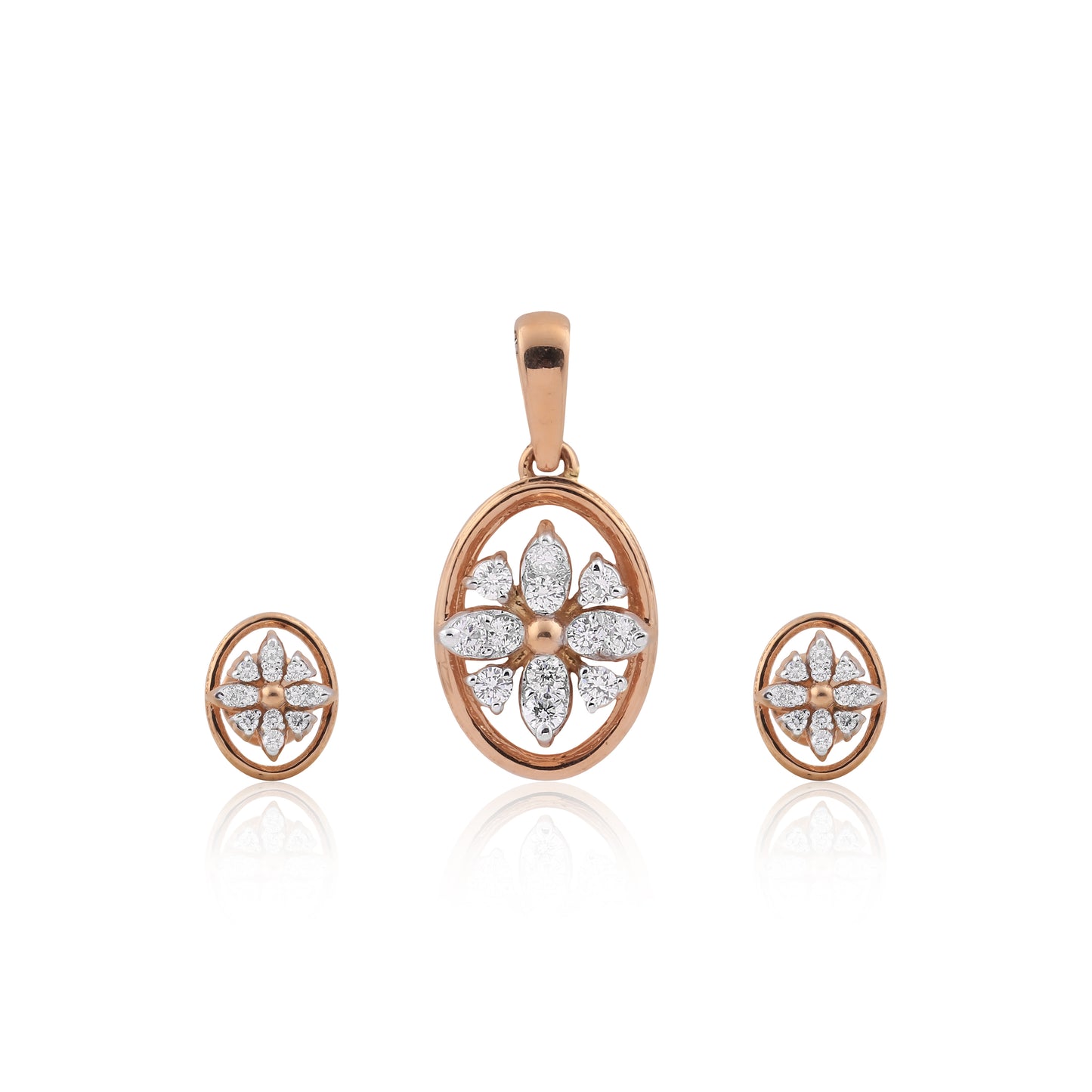 0.58 Ct.18KT Rose Gold Pendant And Earrings Set with  Natural Diamonds, IGI Cert