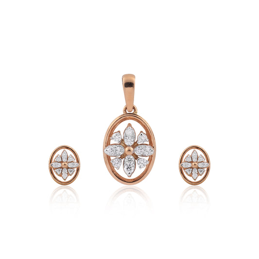 0.58 Ct.18KT Rose Gold Pendant And Earrings Set with  Natural Diamonds, IGI Cert