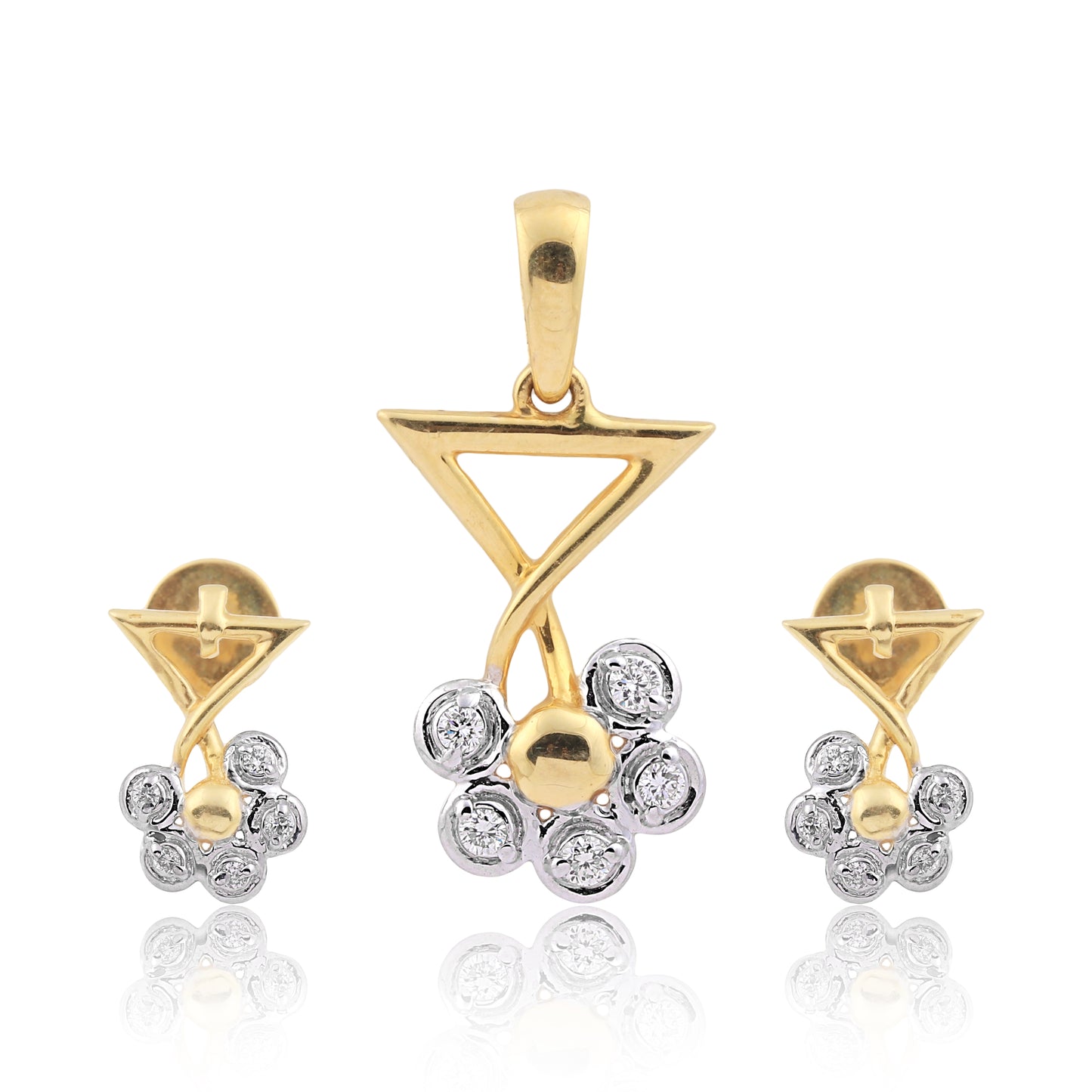 0.18 Ct IGI Certified Natural Diamond Pendant And Earrings Set 18KT Yellow Gold