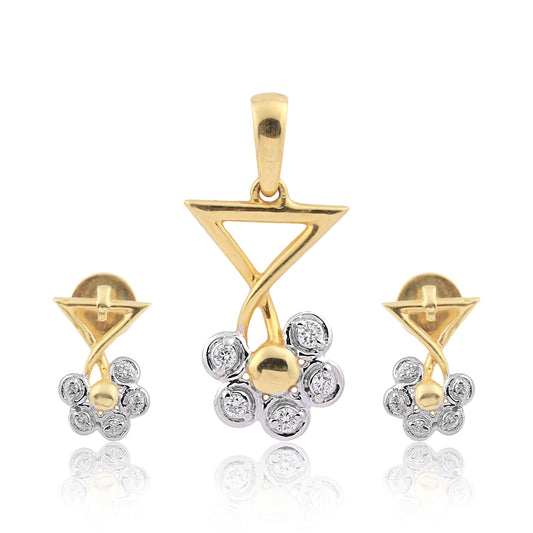 0.18 Ct IGI Certified Natural Diamond Pendant And Earrings Set 18KT Yellow Gold
