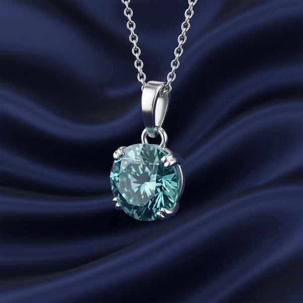 4.35 ct DEW Round Blue Moissanite Certified Pendant in Gold Vermeil Holiday Special