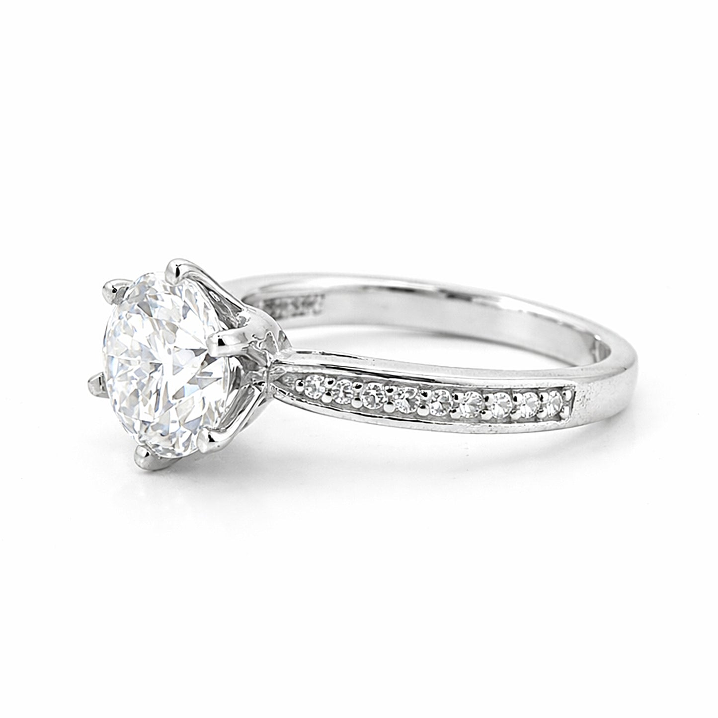 3.20 ct DEW Certified Round Cut White Moissanite Solitaire Ring 18K Gold Plated