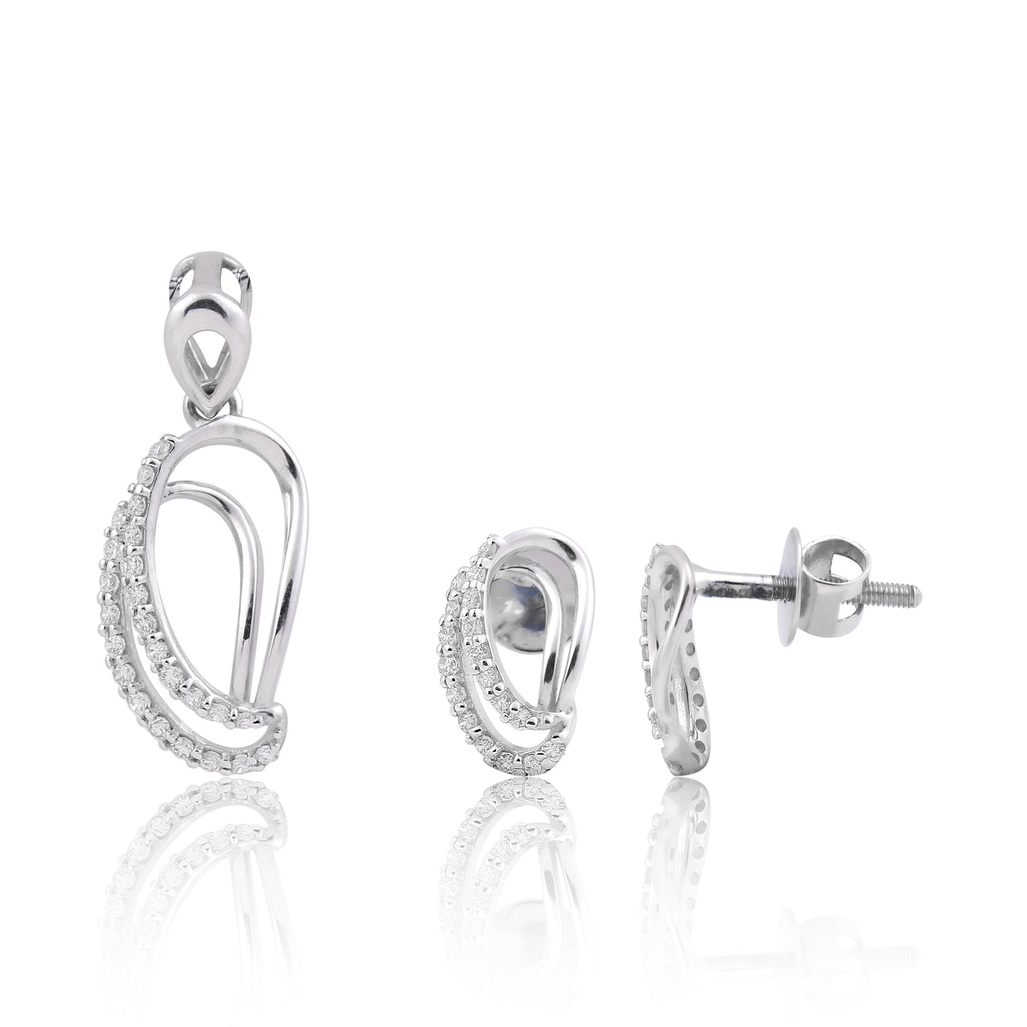 0.49 Ct. Natural Diamond Pendant And Earrings Set 18KT White Gold IGI Certified