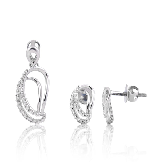 0.49 Ct. Natural Diamond Pendant And Earrings Set 18KT White Gold IGI Certified