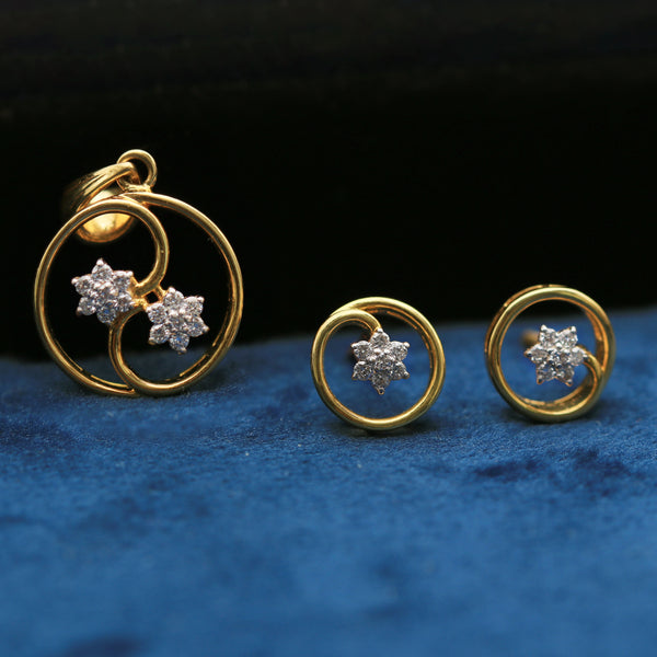 18KT 0.24 Ct. Natural Diamond Pendant And Earrings in  Yellow Gold