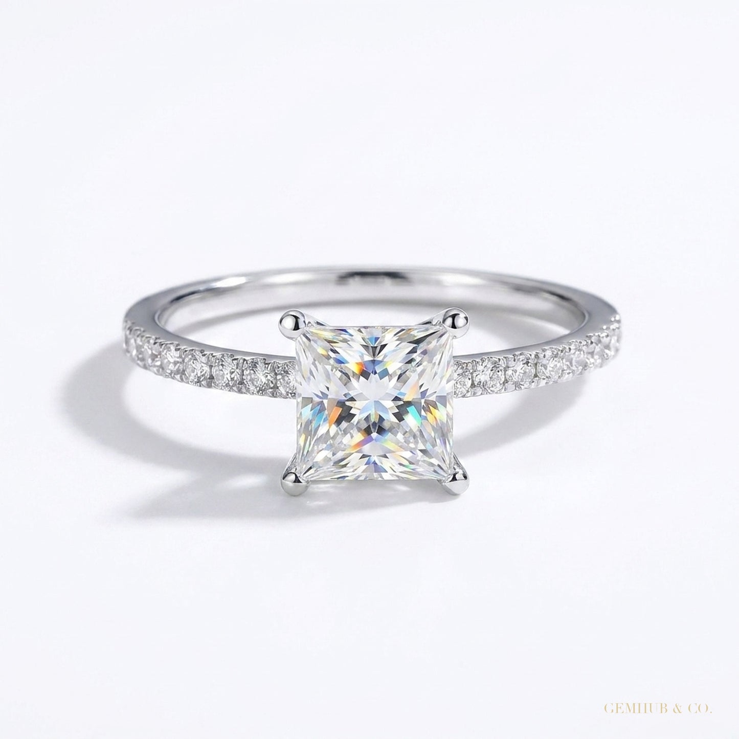 3.10 ct DEW Certified Princess Cut White Solitaire Moissanite Ring 18K Gold Plated Verm 18K Gold Plated – white background main image