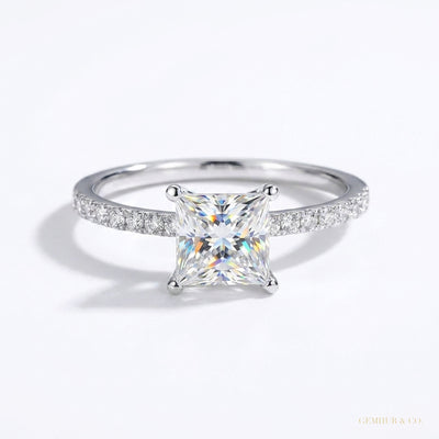 3.10 ct DEW Certified Princess Cut White Solitaire Moissanite Ring 18K Gold Plated Verm 18K Gold Plated