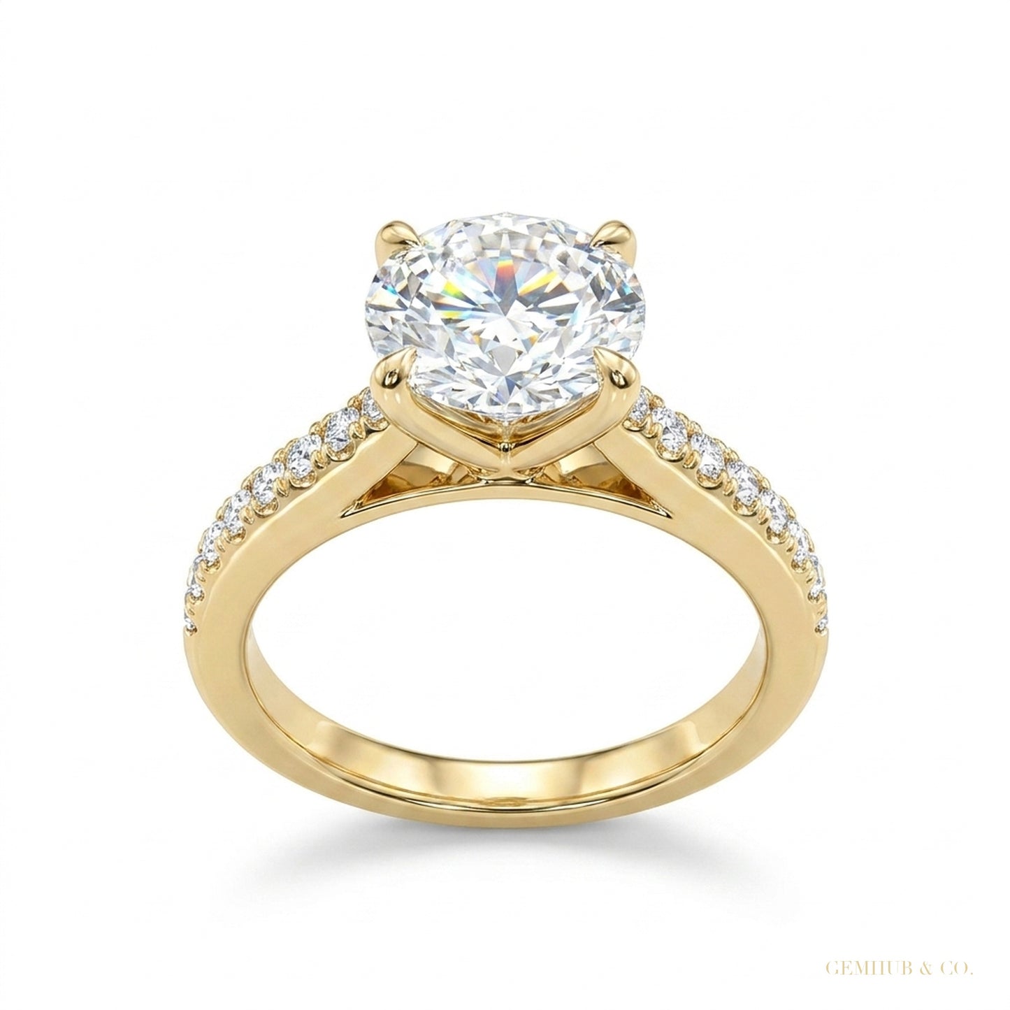 3.10 ct DEW Certified Round Cut Moissanite Solitaire Ring Special Occasion 18K Gold Pla 18K Gold Plated – white background main image