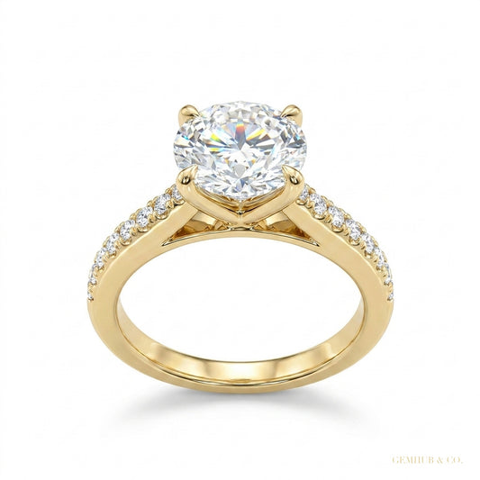 3.10 ct DEW Certified Round Cut Moissanite Solitaire Ring Special Occasion 18K Gold Pla 18K Gold Plated – white background main image