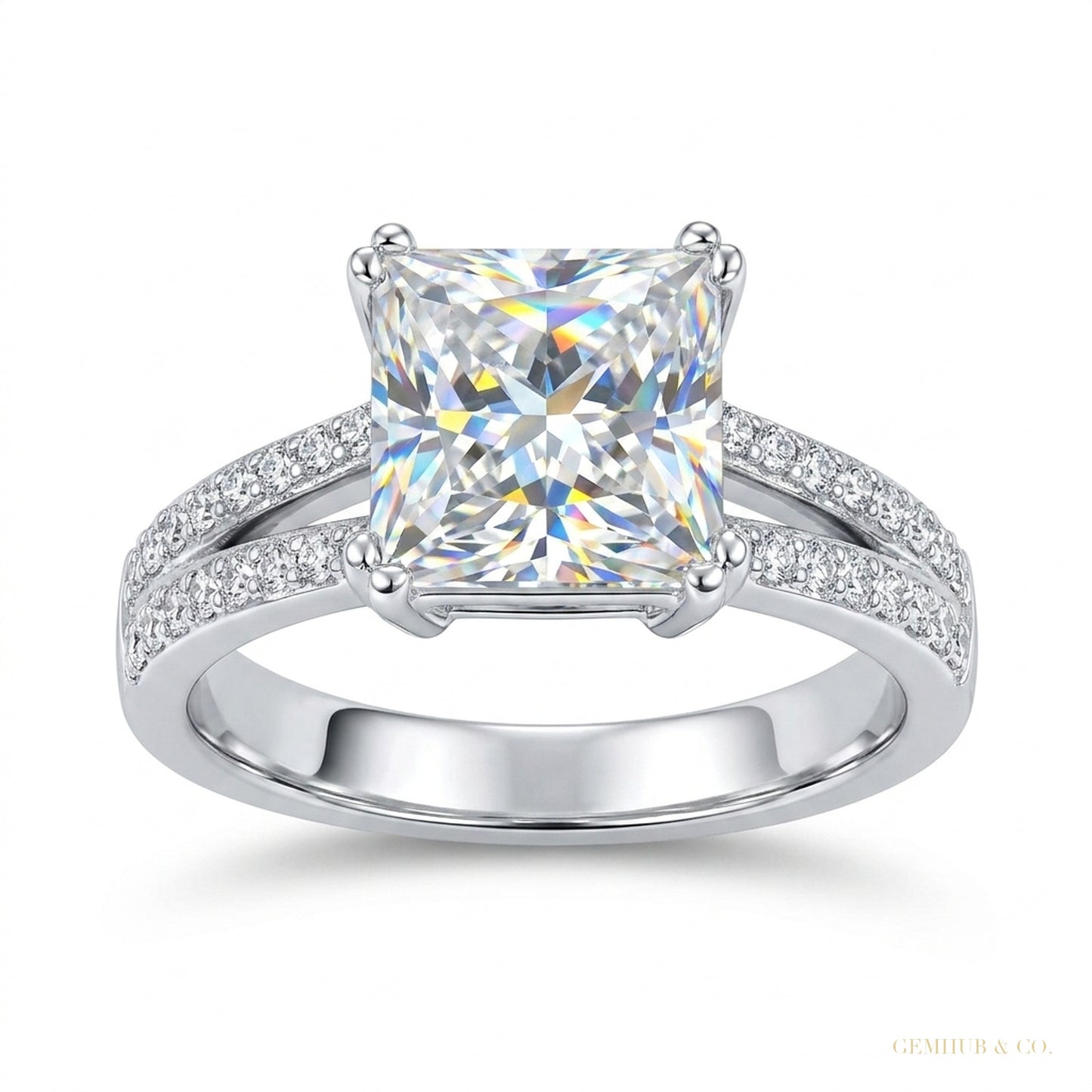 3.15 ct DEW Princess Cut Off White Moissanite Ring – Christmas Gift 18K Gold Plated Ver 18K Gold Plated – white background main image