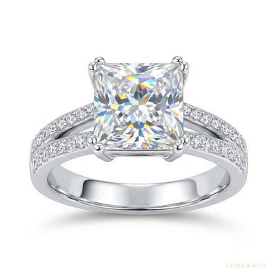 3.15 ct DEW Princess Cut Off White Moissanite Ring – Christmas Gift 18K Gold Plated Ver 18K Gold Plated