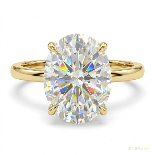 3.20 ct DEW Oval Cut Off White Moissanite Ring Certified Fine Jewelry 18K Gold Plated V 18K Gold Plated – white background main image