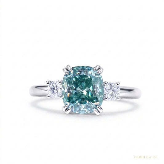 3.20 ct DEW Round Blue Moissanite Solitaire Ring in – Bridal Jewelry 18K Gold Plated Ve 18K Gold Plated – white background main image