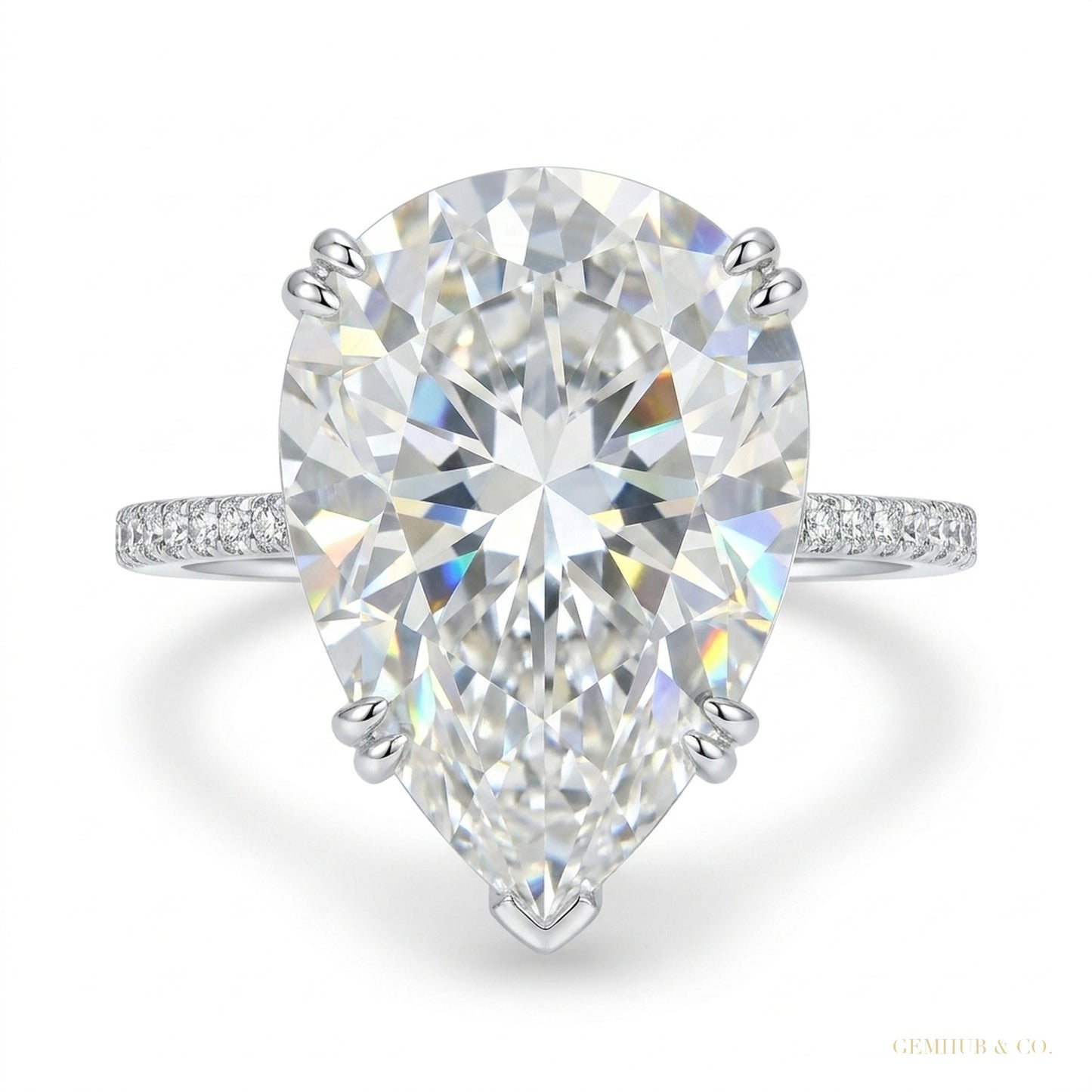 3.25 ct DEW Certified Pear Cut White Moissanite Solitaire Ring 18K Gold Plated – white background main image