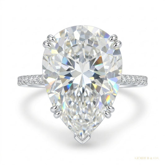 3.25 ct DEW Certified Pear Cut White Moissanite Solitaire Ring 18K Gold Plated – white background main image