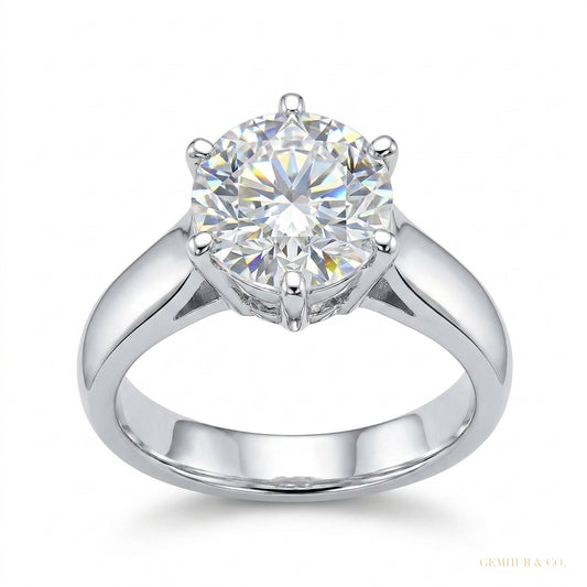 3.30 ct DEW Round Cut White Moissanite Halo Ring in Gift for Engagement 18K Gold Plated – white background main image