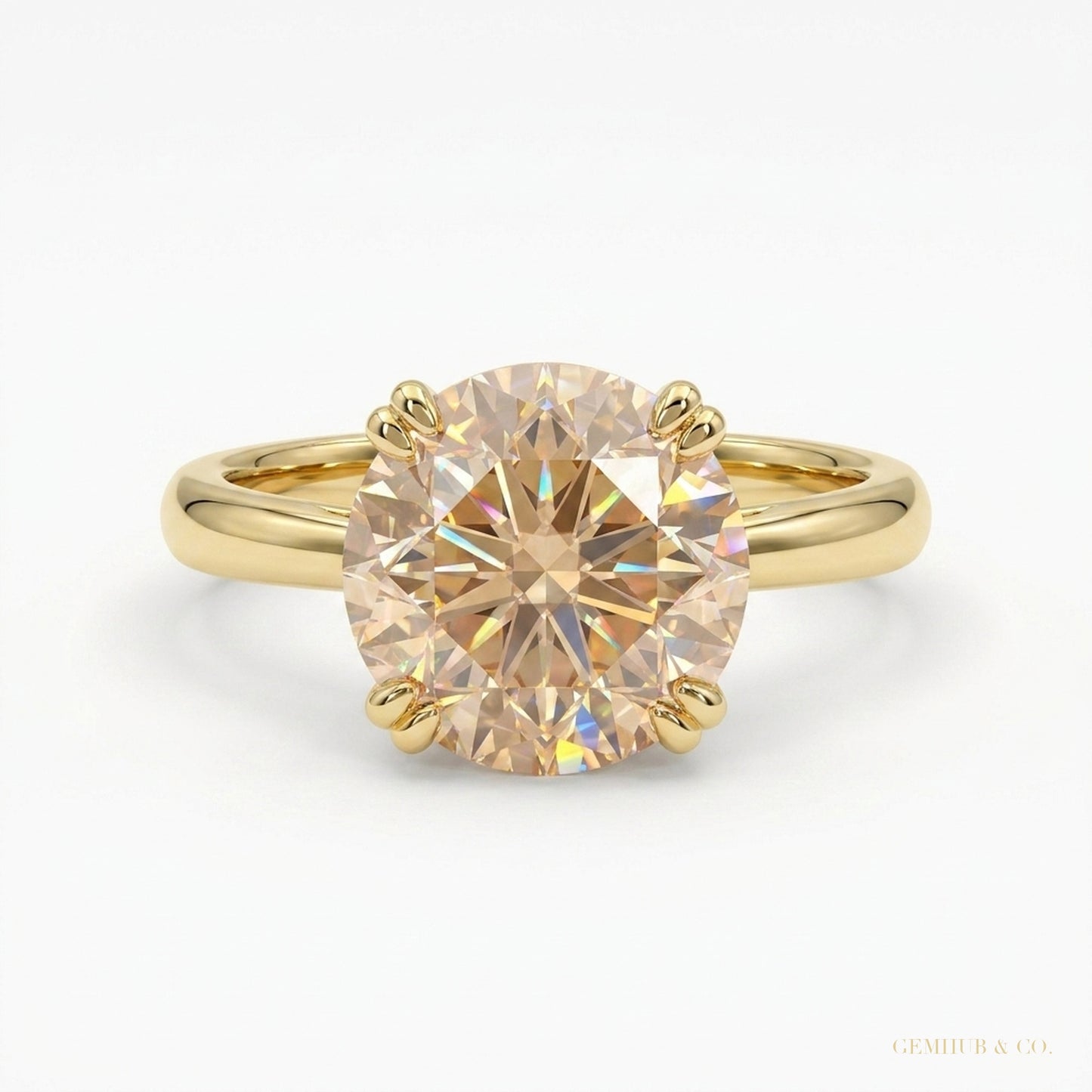 3.45 ct DEW Champagne Treated Moissanite Solitaire Ring in Certified 18K Gold Plated Ve 18K Gold Plated – white background main image
