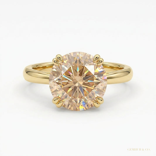 3.45 ct DEW Champagne Treated Moissanite Solitaire Ring in Certified 18K Gold Plated Ve 18K Gold Plated – white background main image